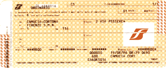 Cortona to Florence ticket stub